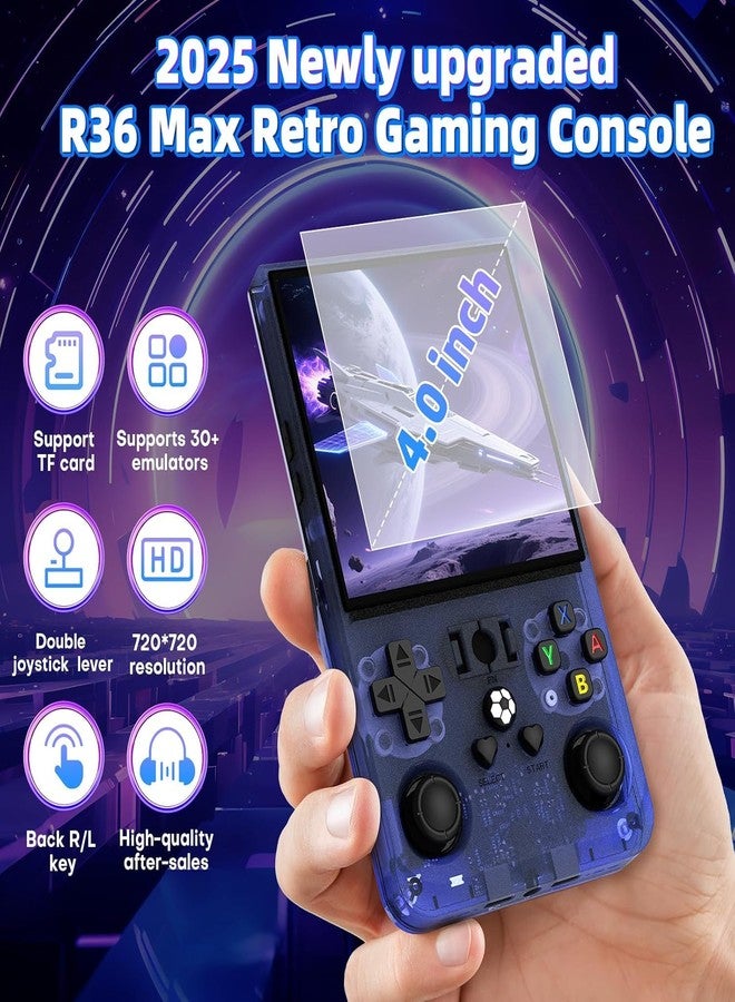 AQHH R36 Max Retro Gaming Console, Retro Handheld Console 4.0'' Screen Linux System, 64G TF Card, 4000mAh Rechargeable Portable Pocket Arcade, Transparent Blue - Image 2
